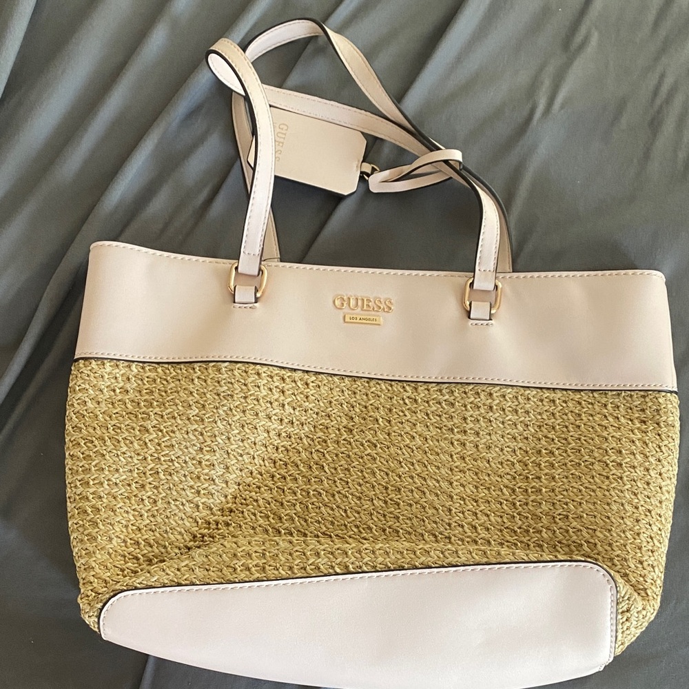 GUESS Cream and Tan Women's Tote Bag